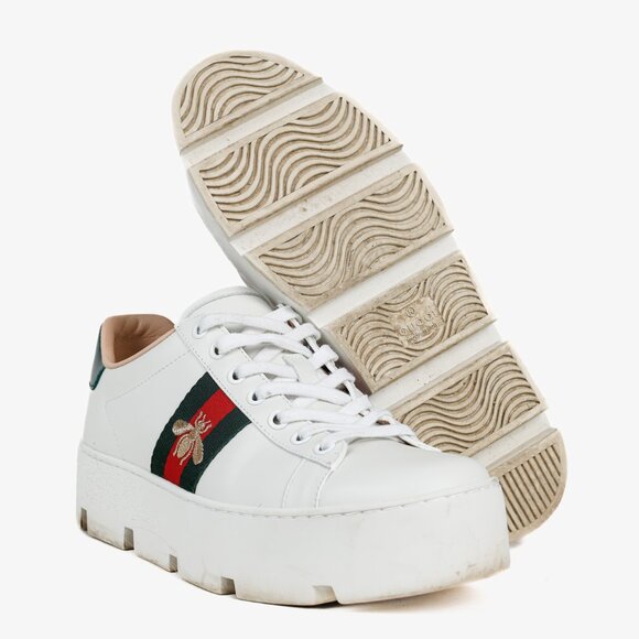 Gucci Ace White Leather Platform Sneakers - Picture 4 of 12